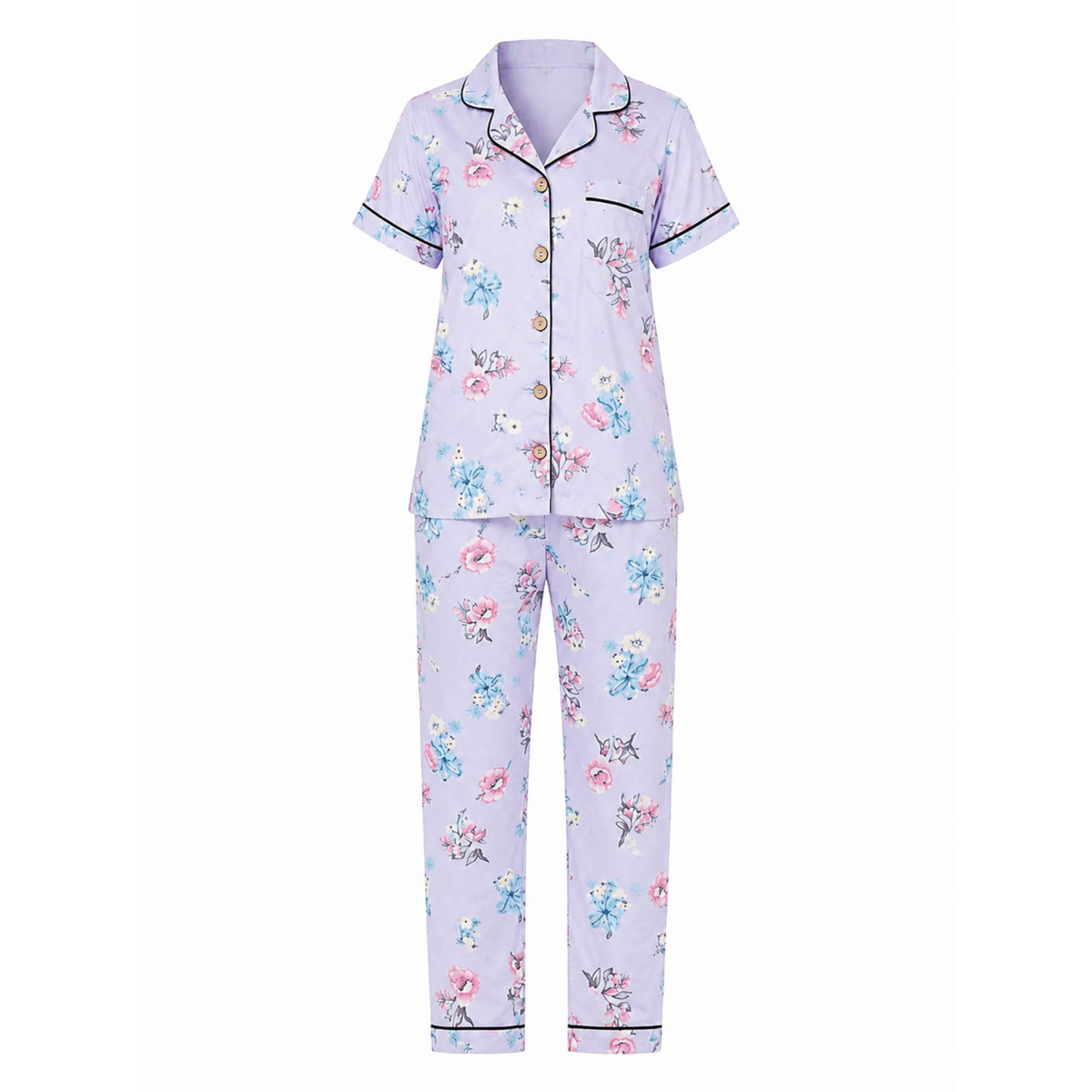Women’s Lavender Floral Pajama Set | Stylish Nightwear
