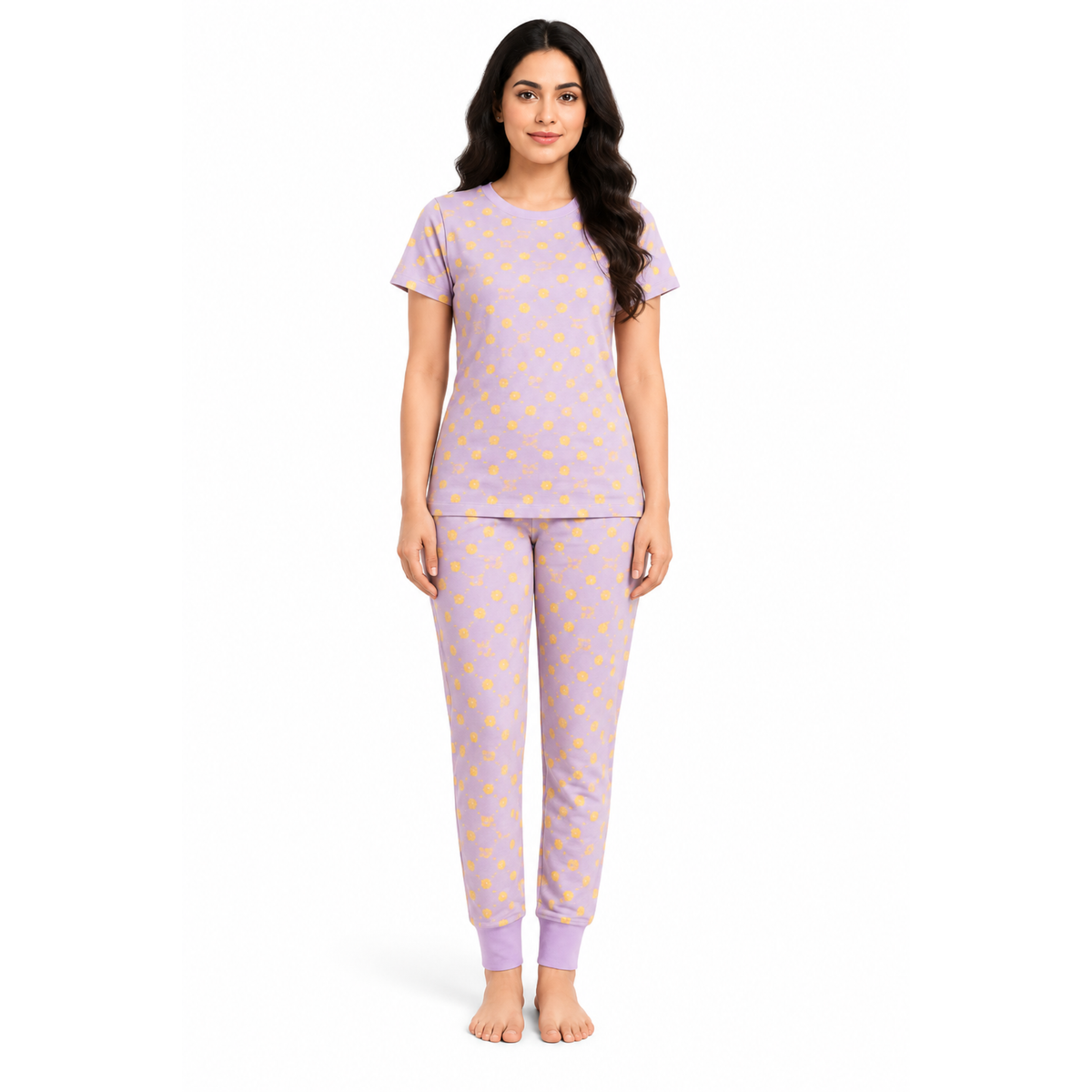 Women’s Lavender Pajama Set | Printed Night Suit