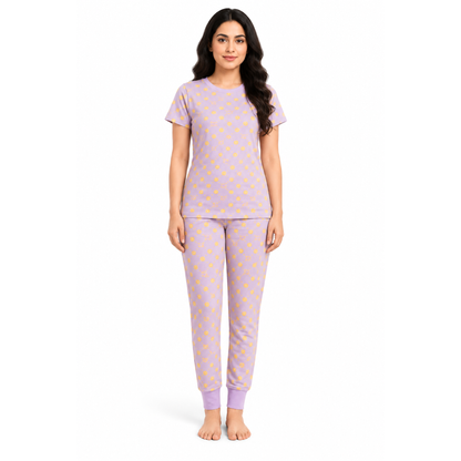 Women’s Lavender Pajama Set | Printed Night Suit