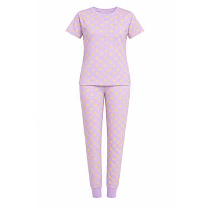 Women’s Lavender Pajama Set | Printed Night Suit