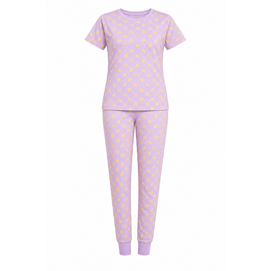 Women’s Lavender Pajama Set | Printed Night Suit