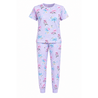 Women’s Blue Floral Pajama Set – Printed Night Suit