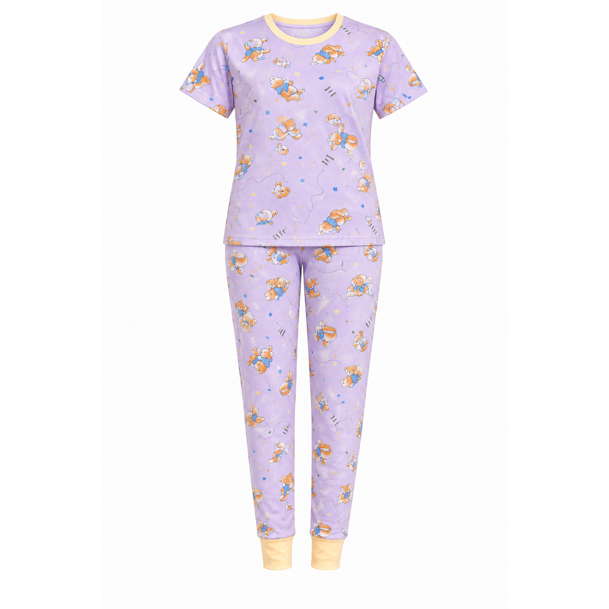 Women’s Lavender Teddy Bear Pajama Set | Cute Night Suit