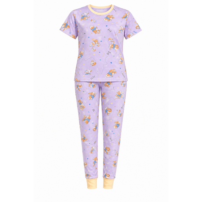 Women’s Lavender Teddy Bear Pajama Set | Cute Night Suit