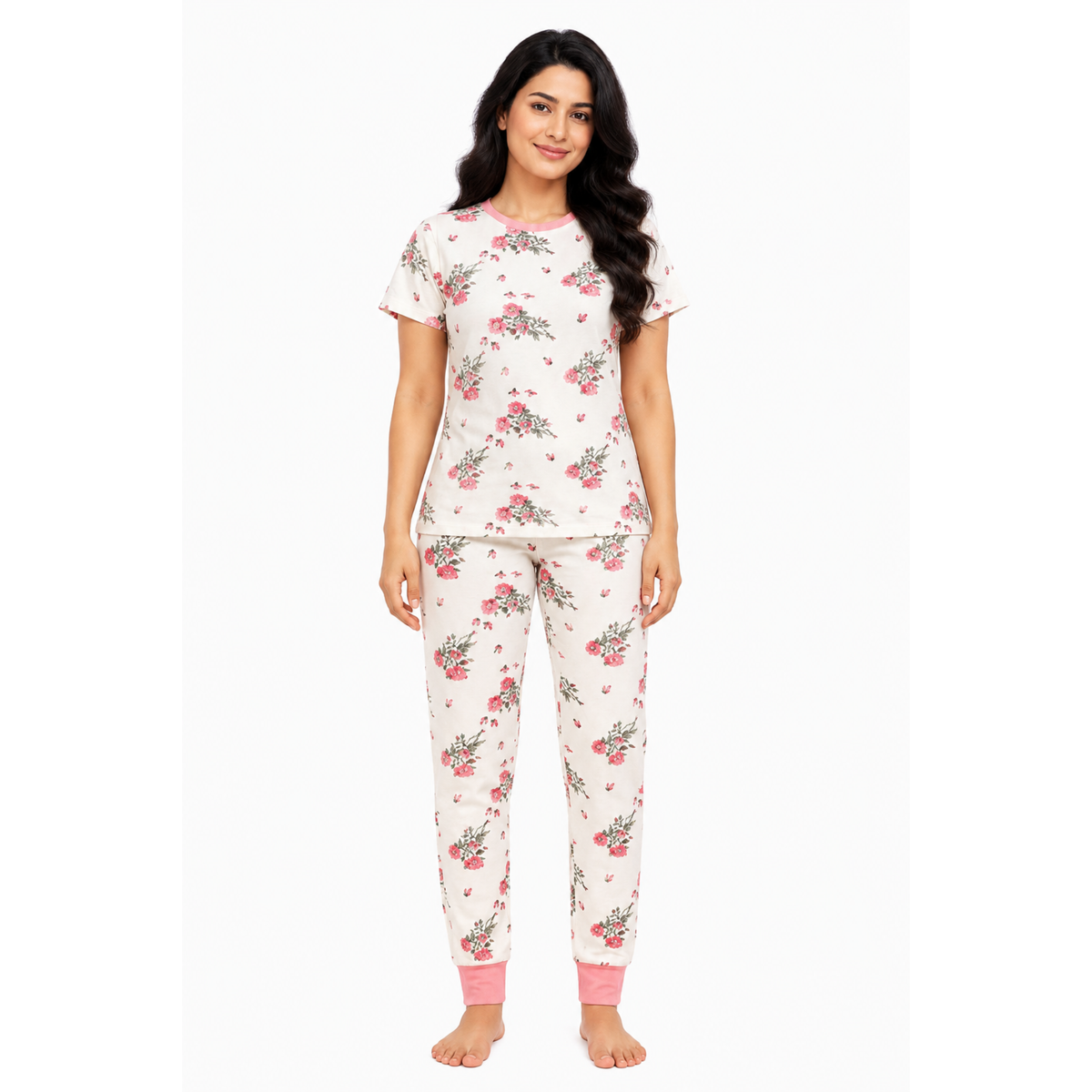 Women’s Pink Floral Pajama Set  Comfortable Sleepwear