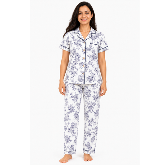 Women's Purple Floral Pajama Set | Button-up Nightwear