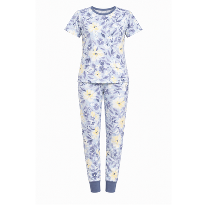 Women’s White Floral Pajama Set – Printed Night Suit