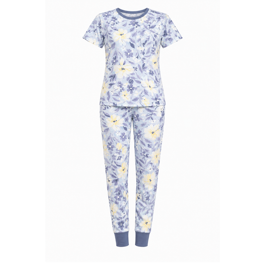 Women’s White Floral Pajama Set – Printed Night Suit