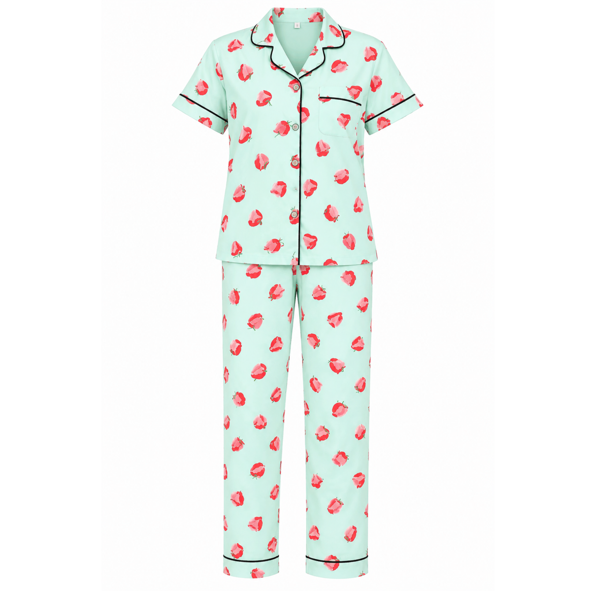 Women’s Pink Strawberry Print Pajama Set | Stylish Nightwear
