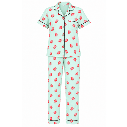 Women’s Pink Strawberry Print Pajama Set | Stylish Nightwear