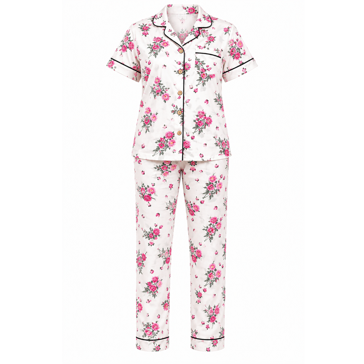 Women's Pink Floral Pajama Set | Button-up Nightwear