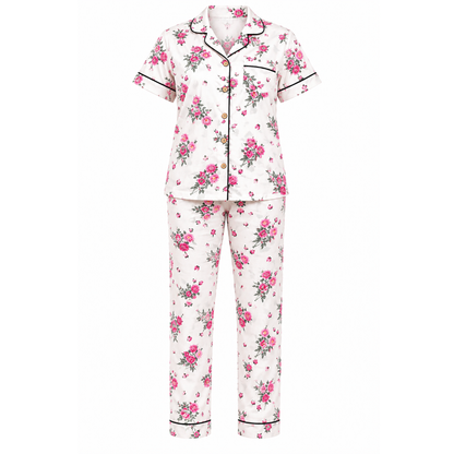 Women's Pink Floral Pajama Set | Button-up Nightwear