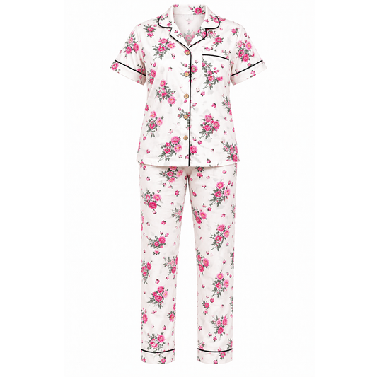 Women's Pink Floral Pajama Set | Button-up Nightwear